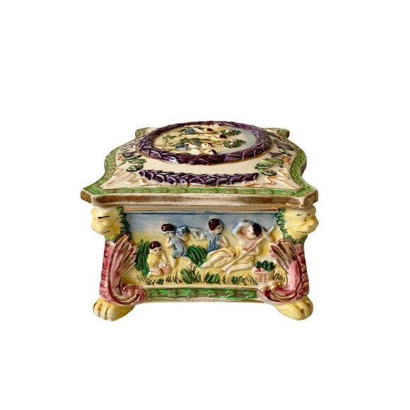 VTG 1950s Hand Painted Japanese Ceramic Trinket Box Majolica Ware - Picture 4 of 7